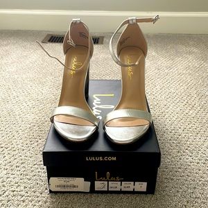 Metallic silver heels with ankle strap